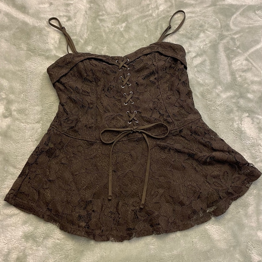 Express One Eleven Lace Peplum Tank Top
